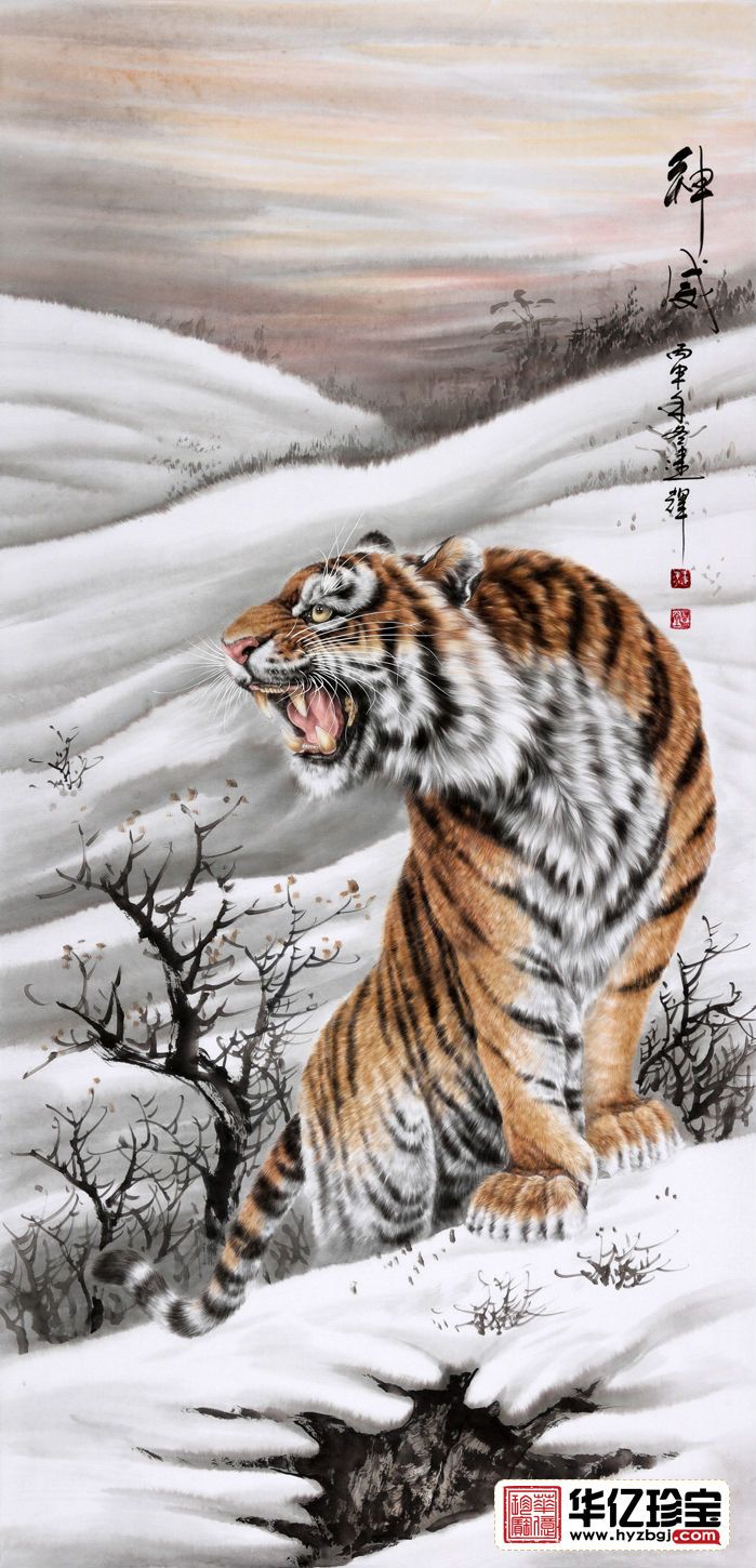 工笔画老虎图作品欣赏中国虎王新秀王建辉艺术风格赏析
