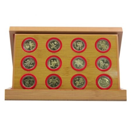 十二生肖纪念币大全套 镂空木盒包装