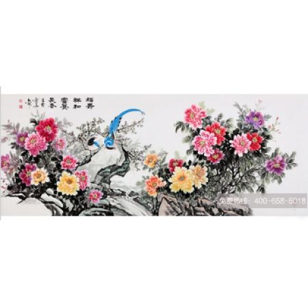国礼书画家石开ZUI新力作《福寿祥和 富贵长春》