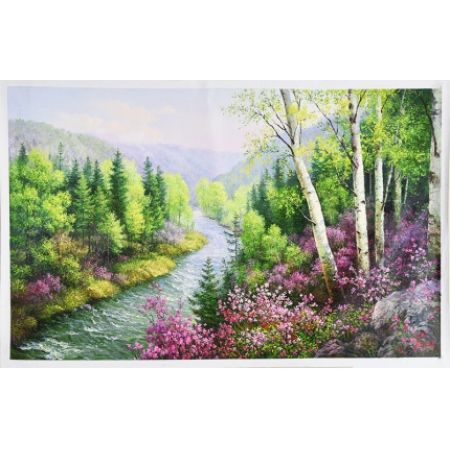 朝鲜油画《溪流》 170×100cm