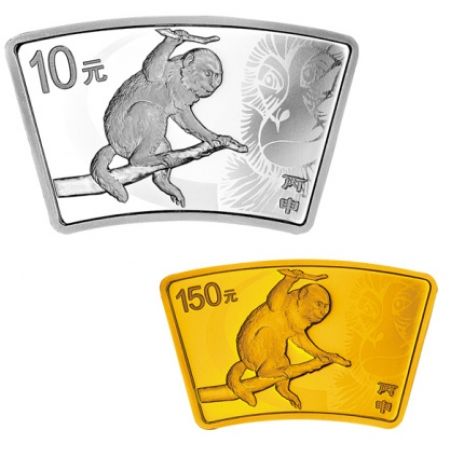 2016猴年金银币 扇形金银套装