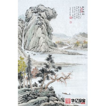 张天成小尺寸竖幅山水画作品《秋江独钓》