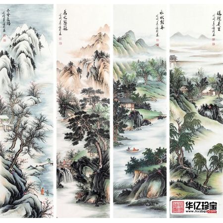 【新品】张利仿古春夏秋冬四条屏《福随春至》