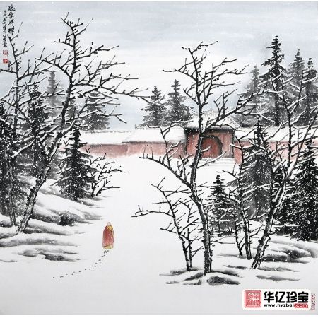 吴大恺ZUI新力作雪景山水画斗方《听雪释禅》