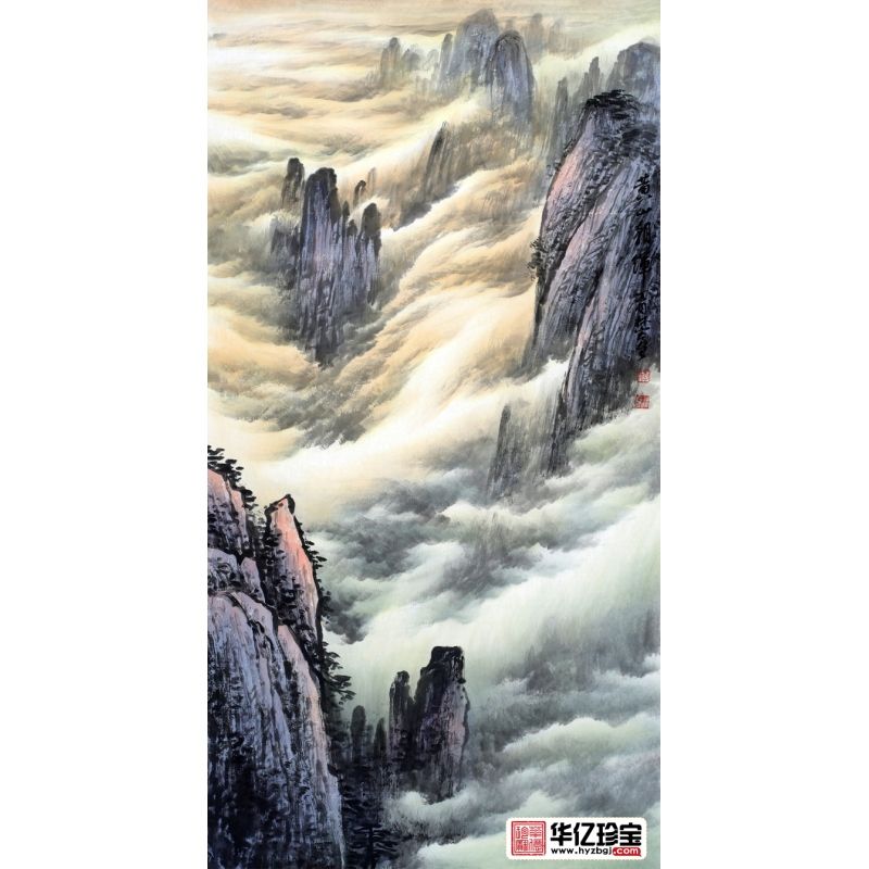 国画黄山图 李林宏三尺竖幅作品《黄山朝辉》