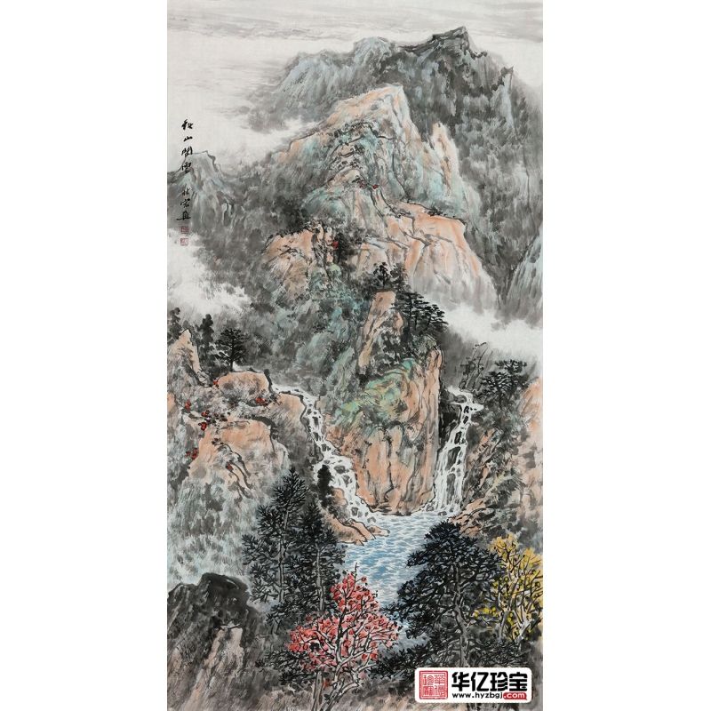 墙壁装饰画 李林宏新品三尺竖幅作品《秋山闲云》