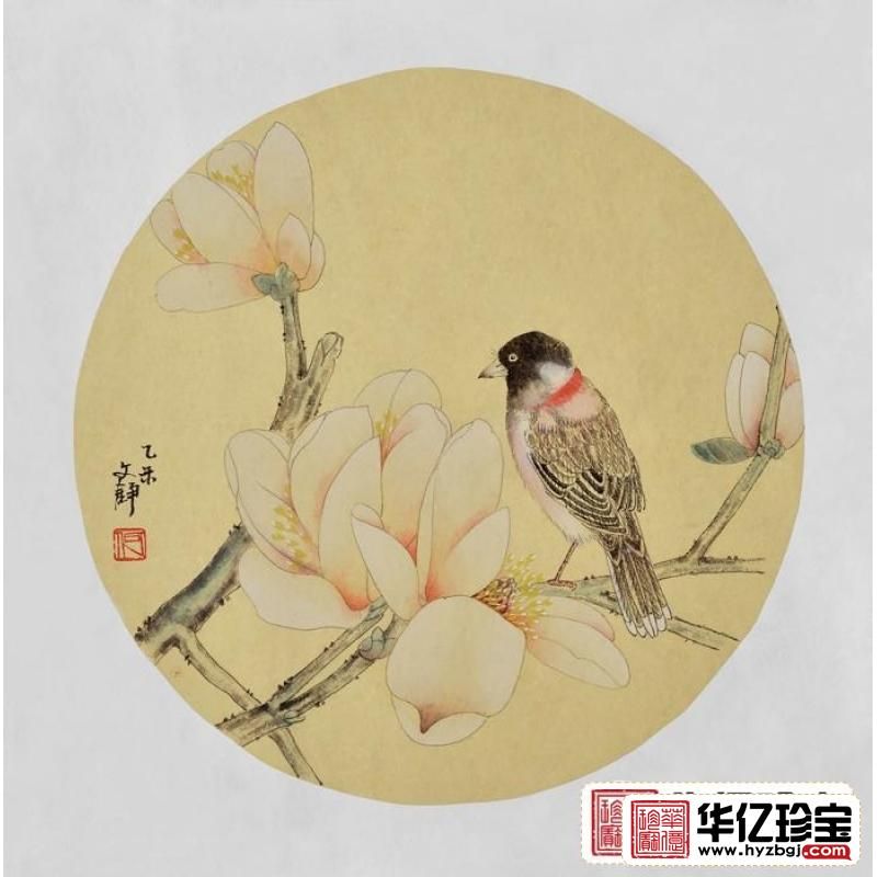 何文铮小尺寸花鸟画作品玉兰图《冰清玉洁》