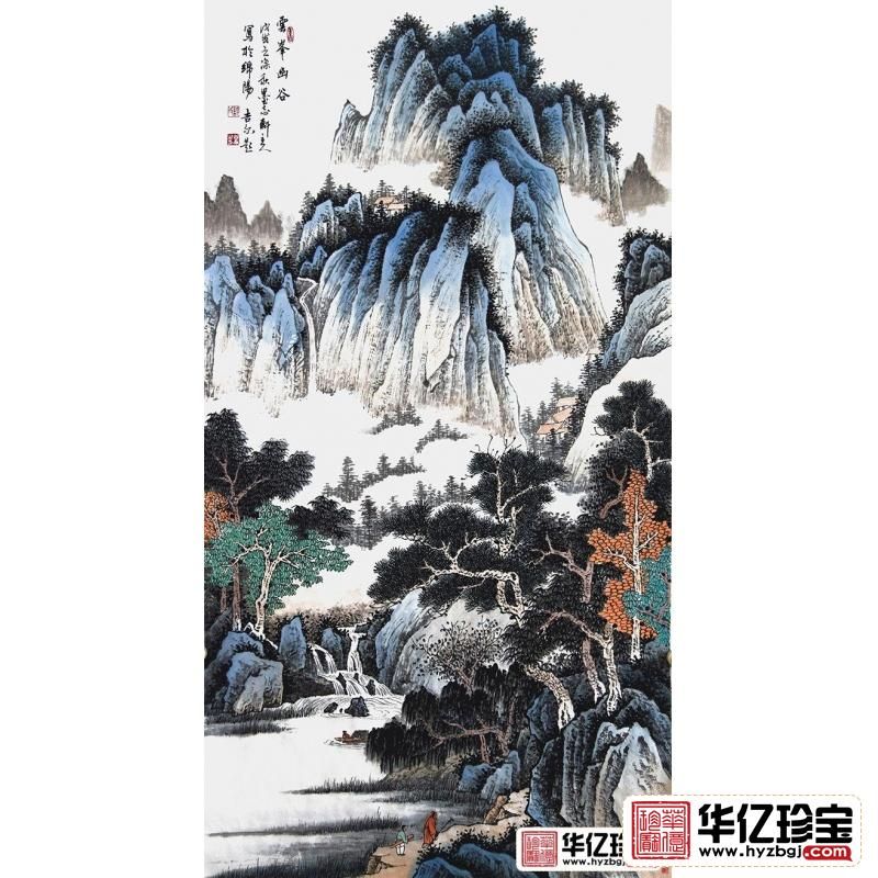 许吉尔四尺竖幅新品仿古山水画作品《云峰幽谷》