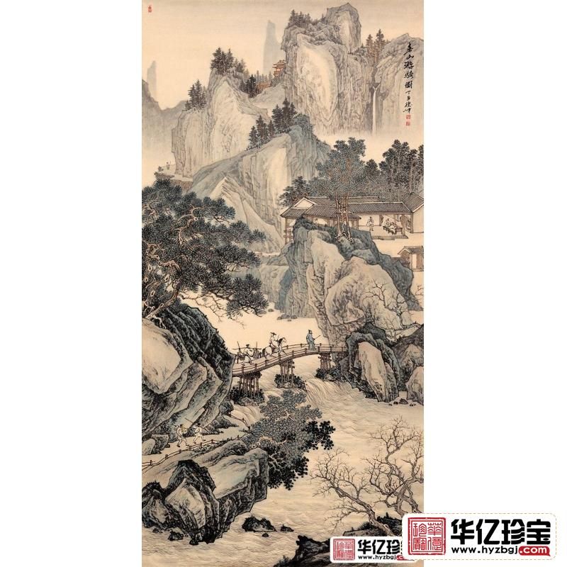 精品仿古画 林德坤四尺竖幅国画《春山游骑图》