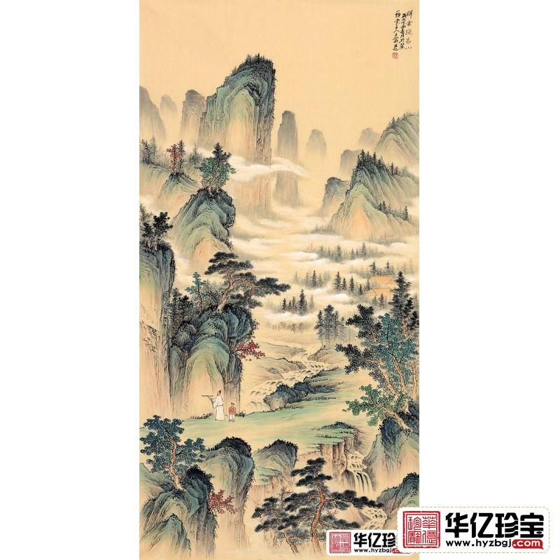 王宁竖幅四尺仿古精品画《祥云绕家山》