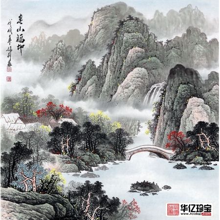 家庭装饰画 张利新品创作斗方小品画《春山福地》