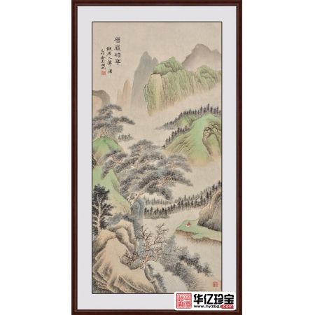 易天也临摹吴湖帆三尺竖幅国画作品《层岩积翠》