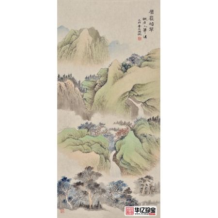 进门玄关挂画 易天也临摹吴湖帆山水画作品《层岩积翠》