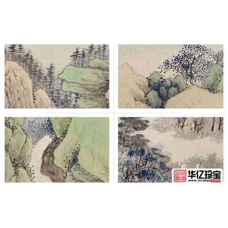 进门玄关挂画 易天也临摹吴湖帆山水画作品《层岩积翠》