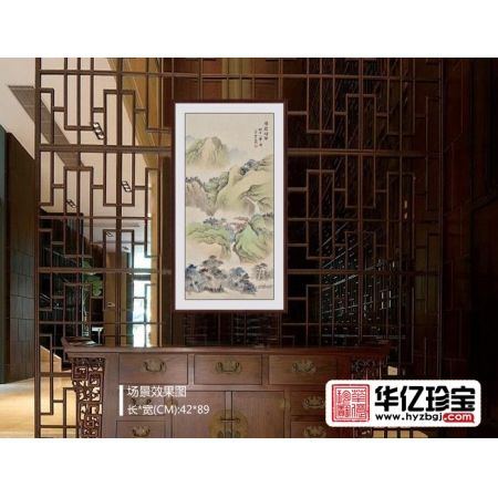 进门玄关挂画 易天也临摹吴湖帆山水画作品《层岩积翠》