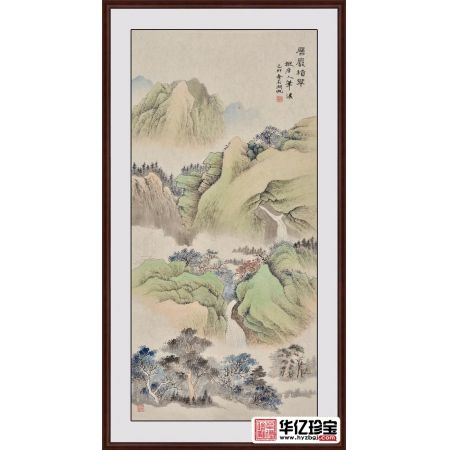 进门玄关挂画 易天也临摹吴湖帆山水画作品《层岩积翠》