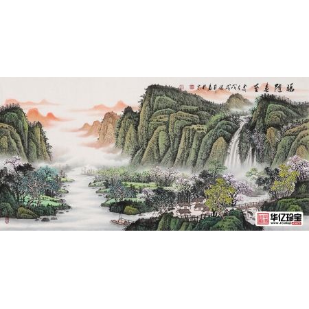客厅山水画 国礼书画艺术家张利《福随春至》