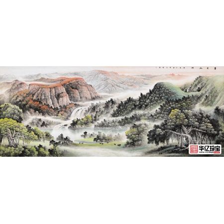 中美协会员赵洪霞新品国画山水画《翠青流韵》