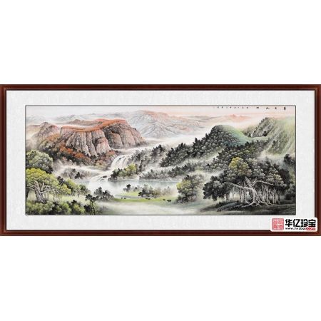中美协会员赵洪霞新品国画山水画《翠青流韵》