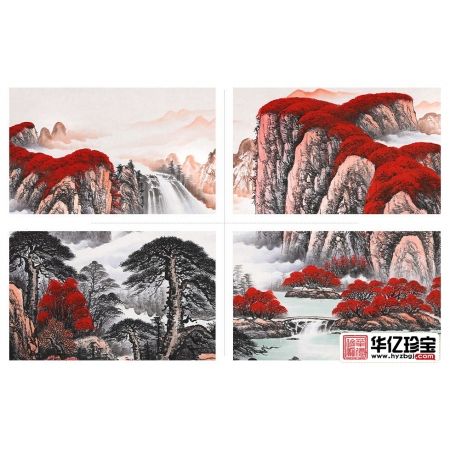 蒋伟精心力作一丈二国画鸿运山水图《万山红遍》