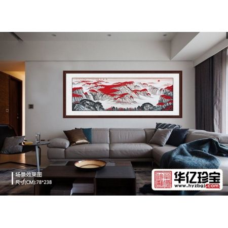气派客厅挂画 李林宏吉利红山水画作品《鸿运当头》