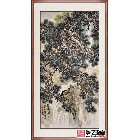 苍松遒劲 当代实力派画家马国立山水画作品《松瀑图》