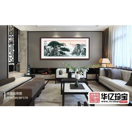 传统经典风水画 宋唐六尺山水画作品《迎客松》