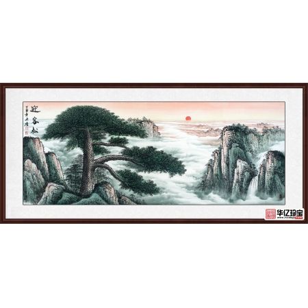 传统经典风水画 宋唐六尺山水画作品《迎客松》