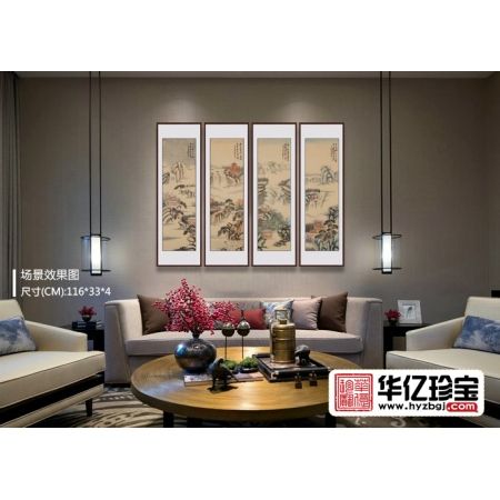 仿古山水四条屏 李林宏佳作《春夏秋冬》