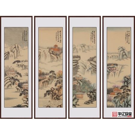 仿古山水四条屏 李林宏佳作《春夏秋冬》