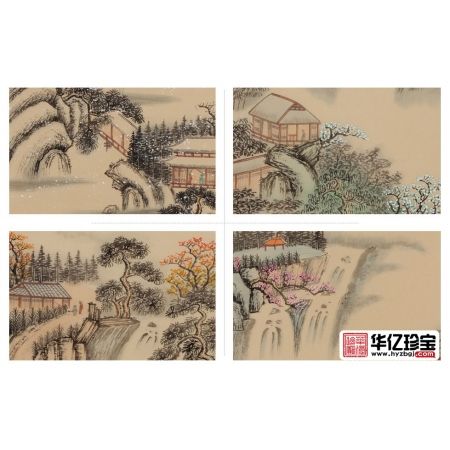 仿古山水四条屏 李林宏佳作《春夏秋冬》