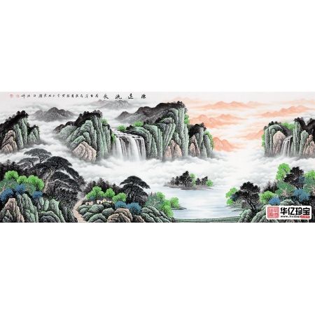 春色山水画 李林宏新品八尺横幅作品《源远流长》
