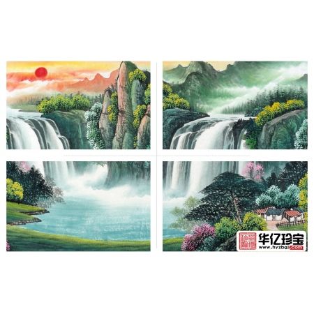 青绿国画 刘燕姣聚宝盆风水画作品《福山绣水》