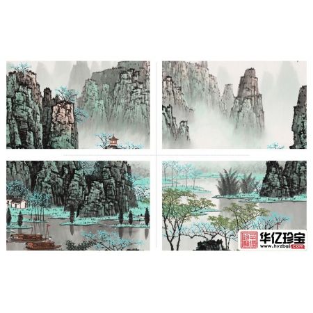 适合shouc字画 吴大恺青绿国画佳作《漓江一曲千峰秀》