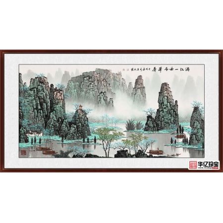 适合shouc字画 吴大恺青绿国画佳作《漓江一曲千峰秀》
