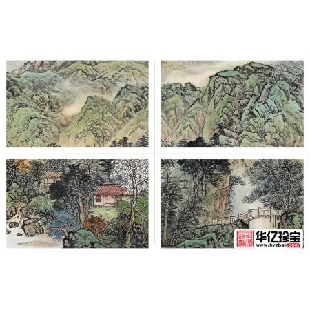 沙发背景墙挂画 余静青绿国画《青山隐隐水迢迢》