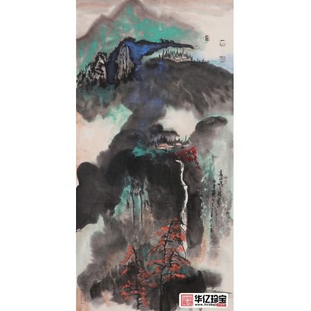 张大千再传弟子 张若古山水画作品《高山飞瀑图》