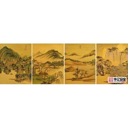 山水画四条屏 魏金岭国画作品《春夏秋冬》