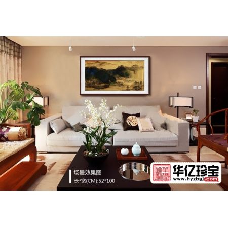 魏金岭三尺金笺山水画作品《吴下人家多水居》