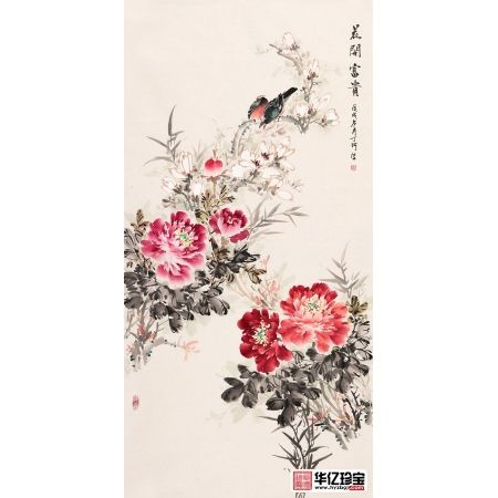 丁珂老师四尺竖幅花鸟画作品《花开富贵》