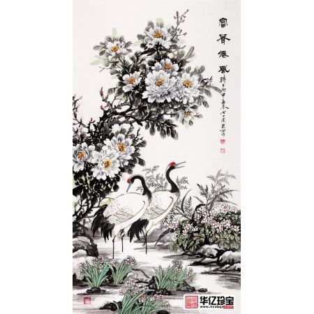 国礼书画家石开牡丹仙鹤图《富贵仙风》