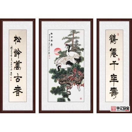国礼书画家石开火爆款对联中堂画《松龄鹤寿》