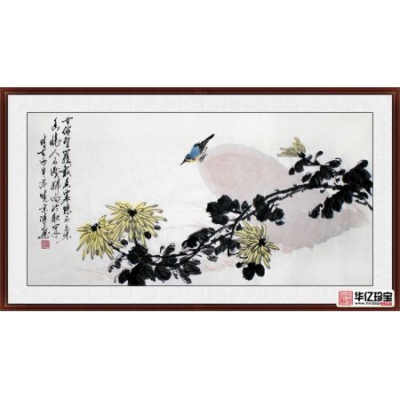 郑晓京老师ZUI新写意花鸟画作品《菊花蓝雀》