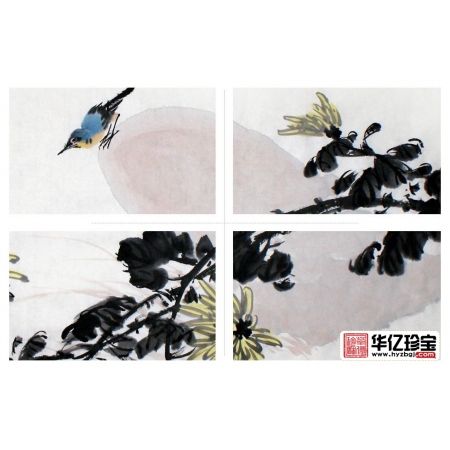 郑晓京老师ZUI新写意花鸟画作品《菊花蓝雀》