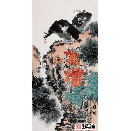 石荣禄【新品】花鸟画松鹰图《雄视》