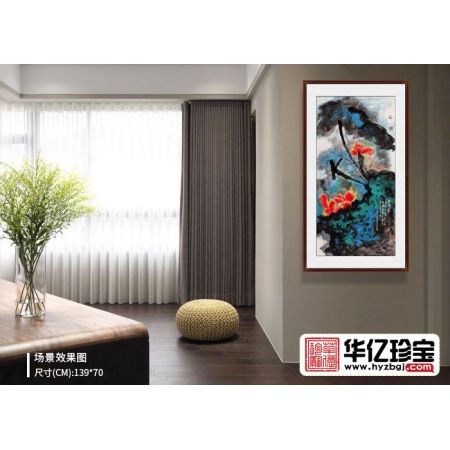 张大千再传弟子 张若古四尺竖幅荷花图《祥瑞图》