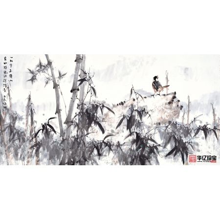 郭海林小五尺横幅花鸟画作品竹子图《墨竹》