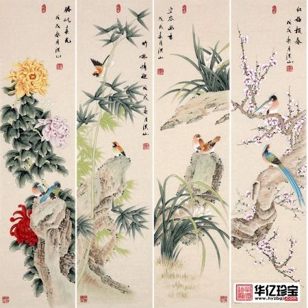 国家一JI美术师张洪山新品国画四君子《梅兰竹菊》