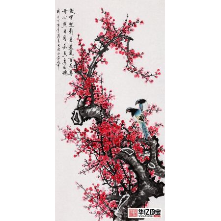 石开四尺竖幅国画梅花图《傲雪迎春》