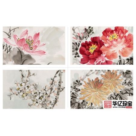 丁珂老师ZUI新力作花鸟画四条屏《四季花开大富贵》